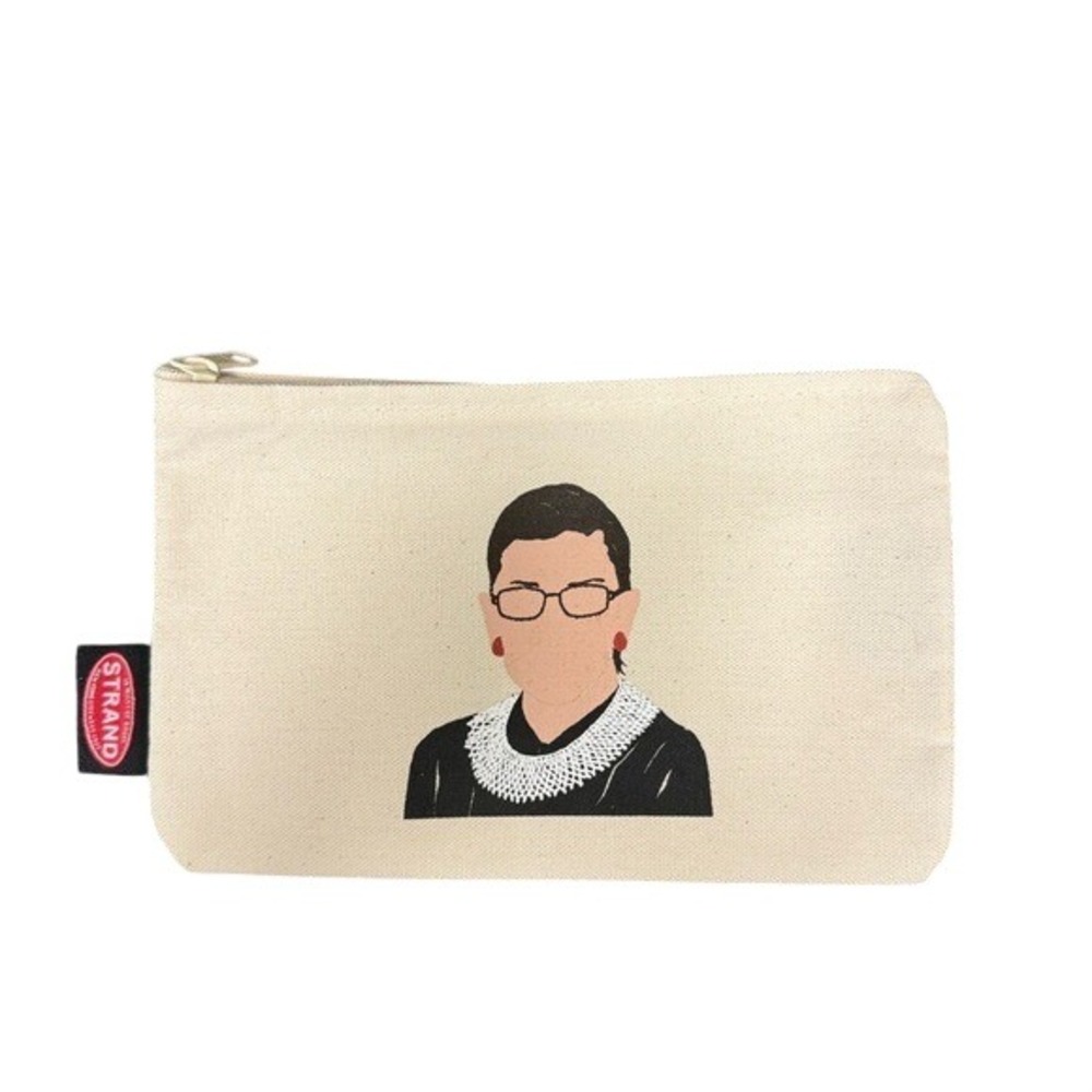 Strand Bookstore RBG Ruth Bader Ginsburg Canvas Zipper Pouch Makeup Bag Cream - Picture 1 of 4